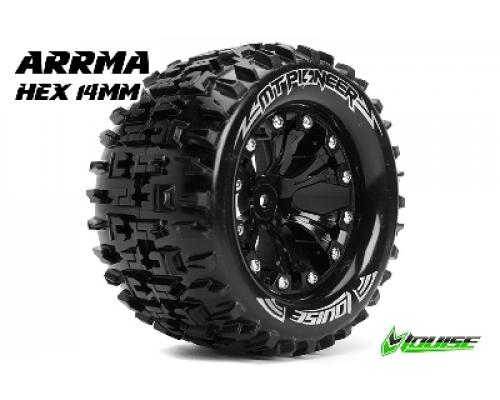 Louise RC - MT-PIONEER - 1-10 Monster Truck Banden Set - Verlijmd op velg - Soft - 2.8\" Velgen Zwart Chroom - Zeskant 14