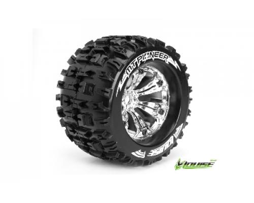 Louise RC - MT-PIONEER - 1-8 Monster Truck Banden Set - Verlijmd op velg - Medium - 3.8\" Velgen Chroom - 0-Offset - EP E