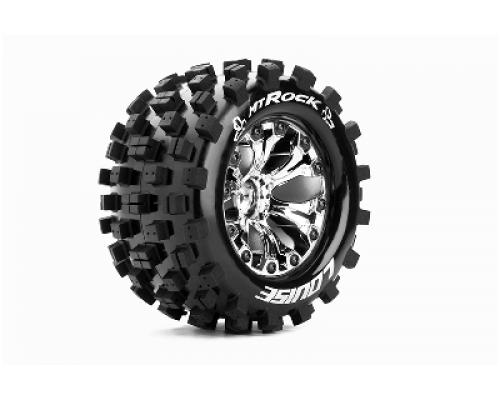 Louise RC - MT-ROCK - 1-10 Monster Truck Banden Set - Verlijmd op velg - Soft - 2.8\" Velgen Chroom - 0-Offset - 2.8\" Vel