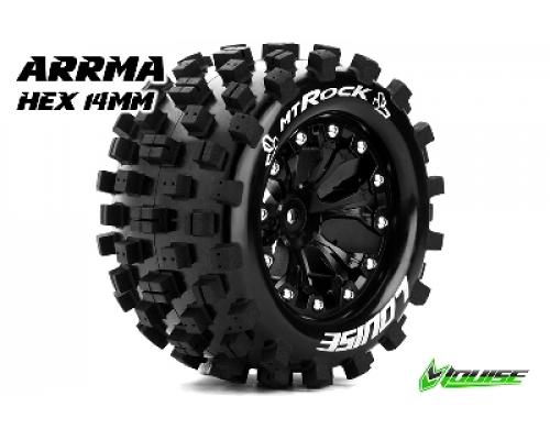 Louise RC - MT-ROCK - 1-10 Monster Truck Banden Set - Verlijmd op velg - Soft - 2.8\" Velgen Zwart - Zeskant 14mm - ARRMA