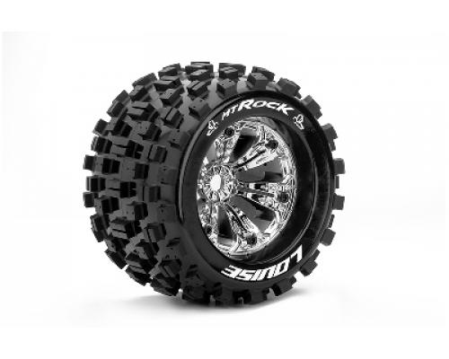 Louise RC - MT-ROCK - 1-8 Monster Truck Banden Set - Verlijmd op velg - Medium - 3.8\" Velgen Chroom - 0-Offset - EP E-MA