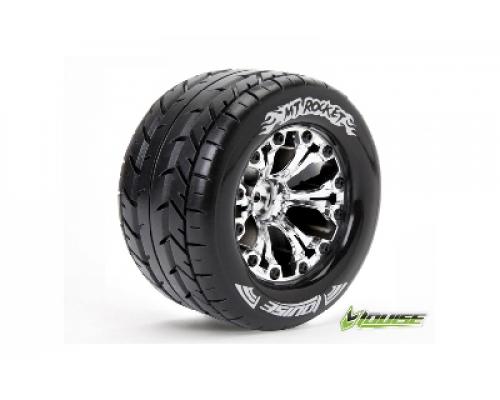 Louise RC - MT-ROCKET - 1-10 Monster Truck Banden Set - Verlijmd op velg - Soft - 2.8\" Velgen Chroom - 0-Offset - 2.8\" V