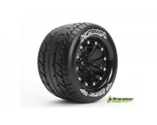 Louise RC - MT-ROCKET - 1-10 Monster Truck Banden Set - Verlijmd op velg - Soft - 2.8\" Velgen Zwart - 0-Offset - EP STAM