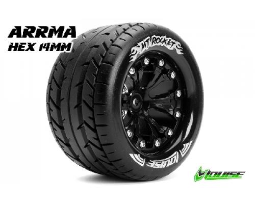 Louise RC - MT-ROCKET - 1-10 Monster Truck Banden Set - Verlijmd op velg - Soft - 2.8\" Velgen Zwart - Zeskant 14mm - ARR