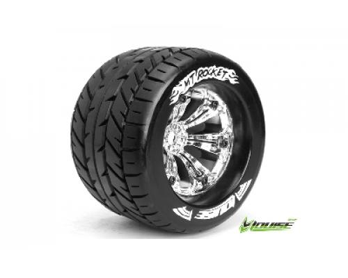 Louise RC - MT-ROCKET - 1-8 Monster Truck Banden Set - Verlijmd op velg - Medium - 3.8\" Velgen Chroom - 0-Offset - EP E-