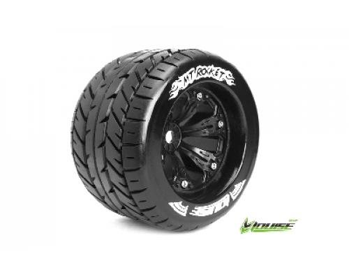 Louise RC - MT-ROCKET - 1-8 Monster Truck Banden Set - Verlijmd op velg - Medium - 3.8\" Velgen Zwart - 0-Offset - EP E-M