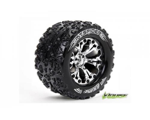 Louise RC - MT-SPIDER - 1-10 Monster Truck Banden Set - Verlijmd op velg - Soft - 2.8\" Velgen Chroom - 0-Offset - 2.8\" V