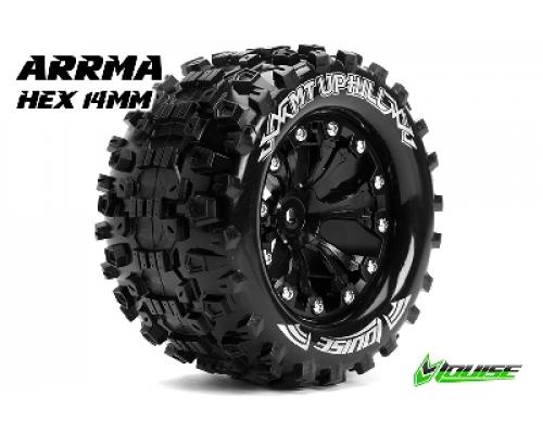 Louise RC - MT-UPHILL - 1-10 Monster Truck Banden Set - Verlijmd op velg - Soft - 2.8\" Velgen Zwart - Zeskant 14mm - ARR