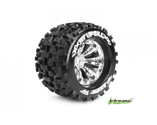 Louise RC - MT-UPHILL - 1-8 Monster Truck Banden Set - Verlijmd op velg - Medium - 3.8\" Velgen Chroom - 0-Offset - EP E-