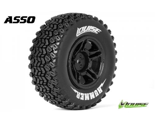 Louise RC - SC-HUMMER - 1-10 Short Course Banden Set - Verlijmd op velg - Soft - Velgen Zwart - ASSOCIATED SC10 4X4 - Vo