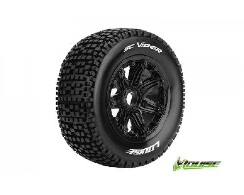 Louise RC - SC-VIPER - 1-5 Short Course Truck Banden Set - Verlijmd op Velg - SPORT - Velgen Zwart - Hex 24mm - 1 Paar