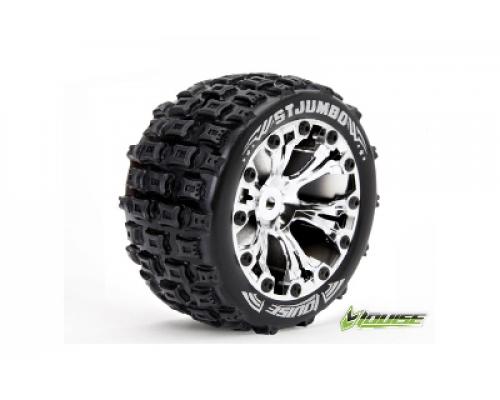 Louise RC - ST-JUMBO - 1-10 Stadium Truck Banden Set - Verlijmd op velg - Soft - 2.8\" Velgen Chroom - 0-Offset - 2.8\" Ve