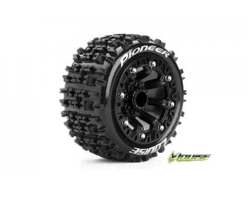 Louise RC - ST-PIONEER - 1-16 Truck Banden Set - Verlijmd op velg - Soft - 2.2\" Velgen Zwart - REVO - SUMMIT - Savage XS