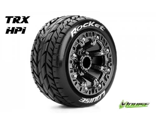 Louise RC - ST-ROCKET - 1-16 Truck Banden Set - Verlijmd op velg - Soft - 2.2\" Velgen Zwart Chroom - REVO - SUMMIT - Sav