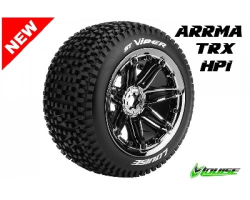 Louise RC - ST-VIPER - 1-8 Stadium Truck Banden Set - Verlijmd op velg - Sport - 3.8\" Beadlock velgen zwart Chroom - E-R