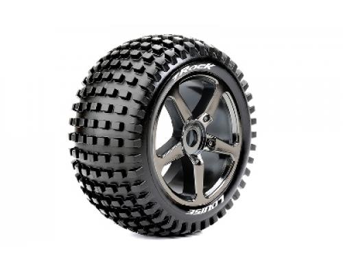 Louise RC - T-ROCK - 1-8 Truggy Banden Set - Verlijmd op velg - Soft - Spaakvelgen Zwart Chroom - 0-Offset - Zeskant 17m