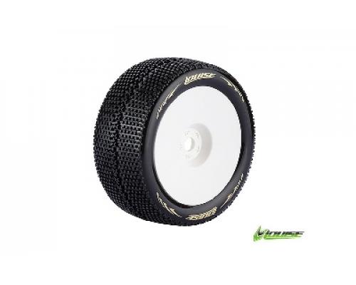 Louise RC - T-TURBO - 1-8 Truggy Banden Set - Verlijmd op velg - Soft - Velgen Wit - 0-Offset - Zeskant 17mm - 1 Paar