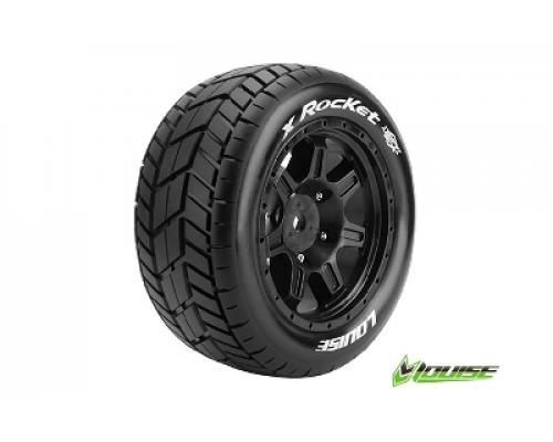 Louise RC - X-ROCKET - X-Maxx Banden Set - Verlijmd op Velg - SPORT - Velgen Zwart - Hex 24mm - 1 Paar