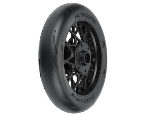 Proline 1/4 SUPERMOTO TIRE FRONT MTD BLACK WHEEL PM-MX