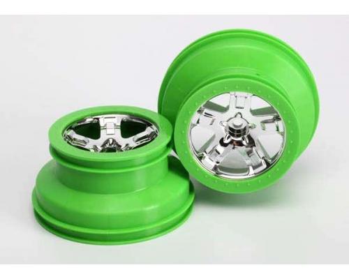 Traxxas TRX5866 Wielen, SCT, chroom, groene beadlock stijl, dubb