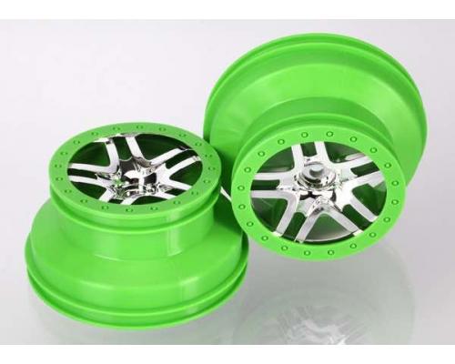 Traxxas TRX6872X Wielen, SCT Split-Spoke, chroom, groene beadloc