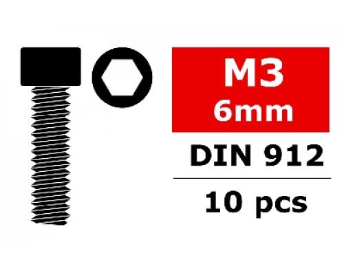 C-30000 Team Corally - Staal schroeven M3 x 6mm - Cilinderkop binnenzeskant - 10 st