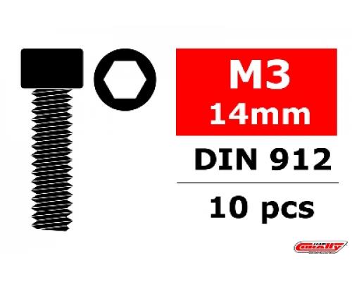 C-3001-30-14 Team Corally - Staal schroeven M3 x 14mm - Cilinderkop binnenzeskant - 10 st