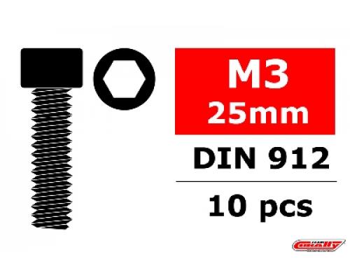 C-3001-30-25 Team Corally - Staal schroeven M3 x 25mm - Cilinderkop binnenzeskant - 10 st