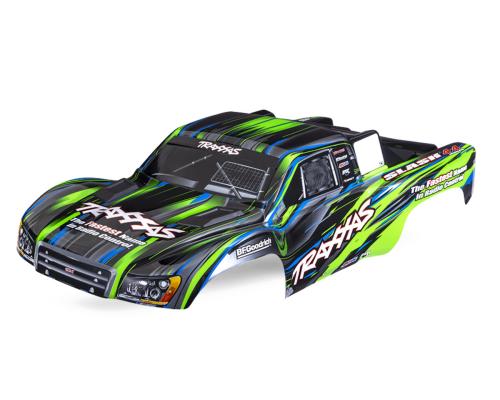 TRAXXAS BODY, SLASH 4X4, GREEN (PAINTED, DECALS APPLIED) (ASSEMBLED WITH FRONT en REAR BODY MOUNT LATCHES FOR CLIPLESS M