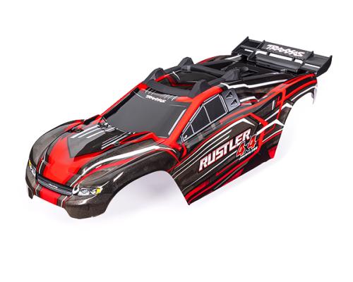 TRAXXAS Body Rustler 4X4 rood met voor en achter body mounts for clipless mounting