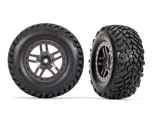 TRAXXAS TIRES & WHEELS, ASSEMBLED, GLUED (SCT SPLIT-SPOKE GRAY BEADLOCK STYLE WHEELS, SCT OFF-ROAD RACING TIRES, FOAM IN