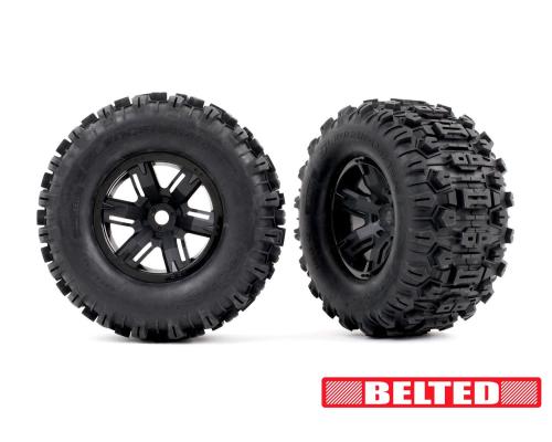 Traxxas TRX7871 Tires & wheels, assembled, glued (X-Maxx black wheels, Sledgehammer belted tires, dual profile