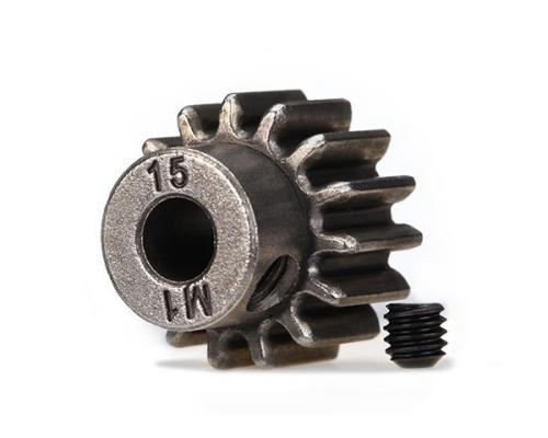 Traxxas TRX6487X Tandwiel, 15-T pinion (1.0 metric pitch) (past op 5mm as) / stelschroef (compatibel met stalen tandwiel