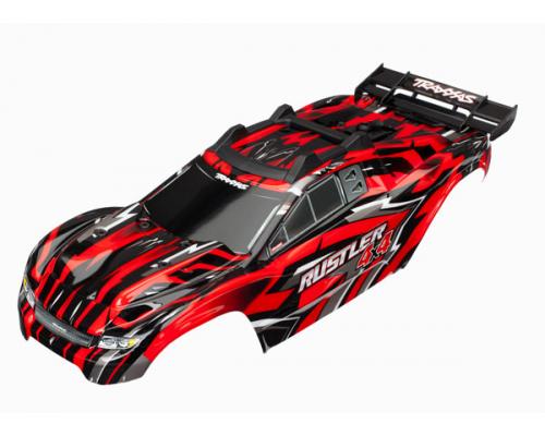 Traxxas TRX6718 Body, Rustler 4X4, rood / raam, grille, lichtplaat (gemonteerd met voorste en achterste carrosserieroost