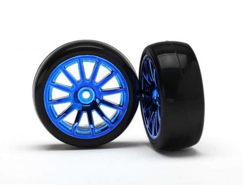 Traxxas TRX7573R Tires & wheels, assembled, glued (12-spoke blue