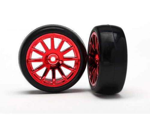 Traxxas TRX7573X Tires & wheels, assembled, glued (12-spoke red 