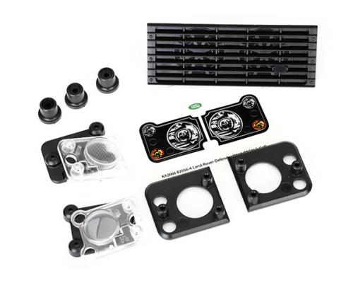 Traxxas TRX8013 Grill, Land Rover Defender / grill montage (3) / koplamp behuizing (2) / lens (2) / koplamp montage (2)