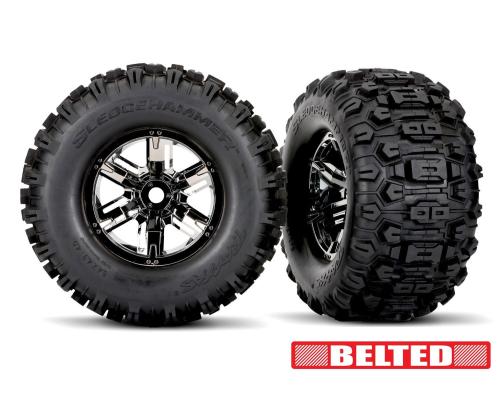 Traxxas TRX7871X Tires & wheels, assembled, glued (X-Maxx black chrome wheels, Sledgehammer belted tires, dual profile