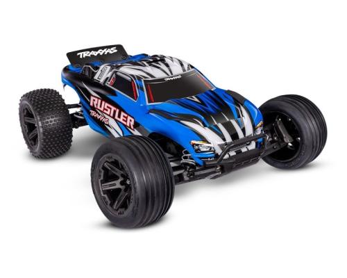 Traxxas Rustler 2wd Brushed  incl battery en USB-C charger blauw