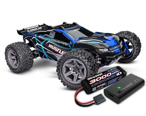 Traxxas Rustler 4X4 BL2-S Brushless 1/10 Stadium Truck  Blauw TRX67164-4BLUE INCL. ACCU EN LADER
