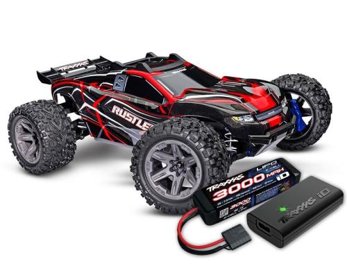 Traxxas Rustler 4X4 BL2-S Brushless 1/10 Stadium Truck  Rood TRX67164-4RED INCL. ACCU EN LADER