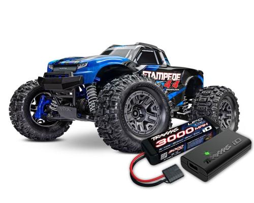 Traxxas STAMPEDE 4X4 BL2-S BRUSHLESS 1/10 SCALE 4WD MONSTER TRUCK TQ 2.4GHZ - BLUE TRX67154-4BLUE INCL. ACCU EN LADER