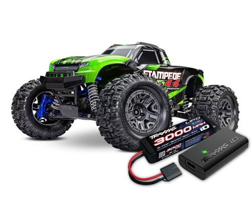 Traxxas STAMPEDE 4X4 BL2-S BRUSHLESS 1/10 SCALE 4WD MONSTER TRUCK TQ 2.4GHZ - GREEN TRX67154-4GRN INCL. ACCU EN LADER