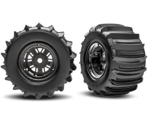 Traxxas TRX10973-BLKC Banden en velgen, gemonteerd en gelijmd Pro Scale Sand Car Race zwart-chroom velgen