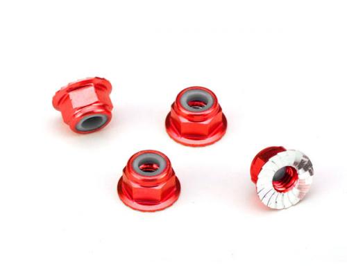 Traxxas TRX1747A Moeren, aluminium, flens, gekarteld (4 mm) (rood geanodiseerd) (4)