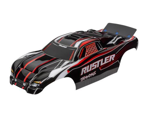 Traxxas TRX3750 Body, Rustler (past ook op Rustler VXL), rood en zwart (geverfd, emblemen aangebracht, geassembleerd met