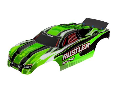 Traxxas TRX3750G Body, Rustler (past ook op Rustler VXL), groen (geverfd, emblemen aangebracht, geassembleerd met vleuge
