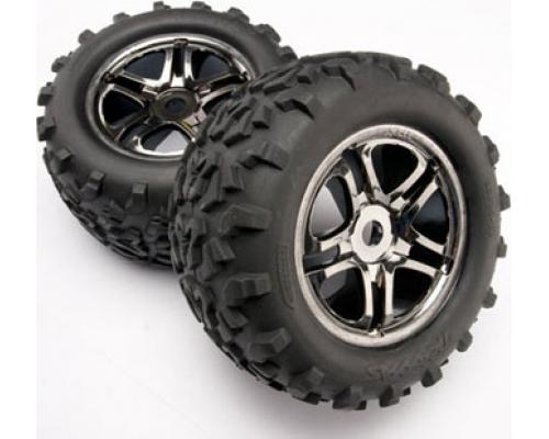 Traxxas TRX4983A Banden en wielen, geassembleerd, gelijmd (SS (Split Spoke \') zwart chromen wielen, Maxx banden (6.3 \"bu