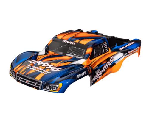 Traxxas TRX5851T Body, Slash 2WD (past ook op Slash VXL & Slash 4X4), oranje en blauw (geverfd, emblemen aangebracht)