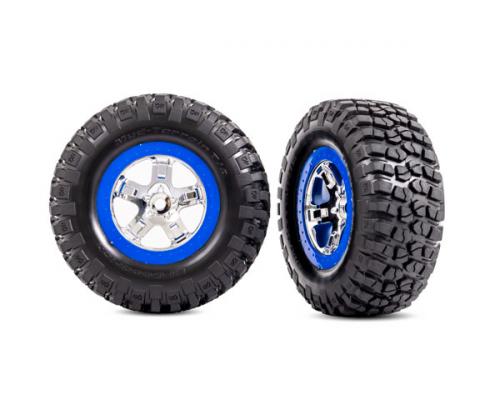 Traxxas TRX5867A Banden en wielen, gemonteerd, gelijmd (SCT-chroom, blauwe beadlock-stijl wielen, BFGoodrich Mud-Terrain